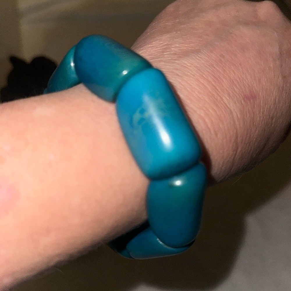 Steffandre Teal Blue Chunky‎ Resin Bead Stretch Bracelet Statement Jewelry